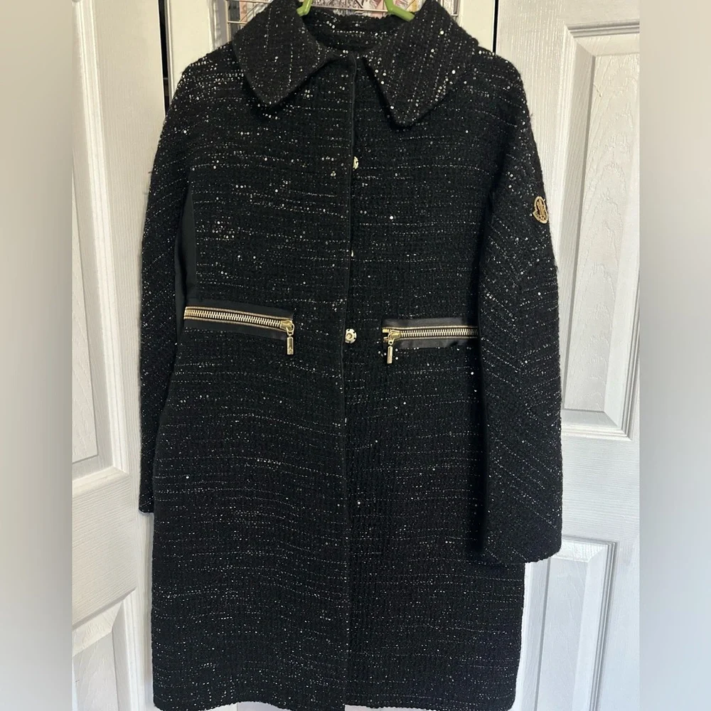 Moncler Gamme Rouge Limited Edition Sequin Statement Coat – Size 0 Black & Gold✨ - Picture 1 of 9